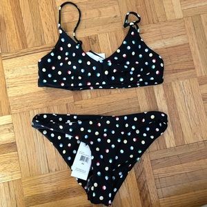Volcom Polka Dot V Neck Bikini in Black